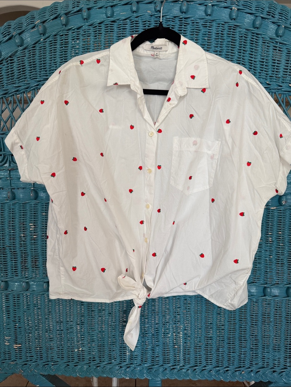 Madewell strawberry tie front top medium